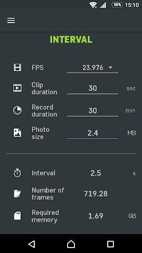 Slidekamera Timelapse Calc. ekran görüntüsü