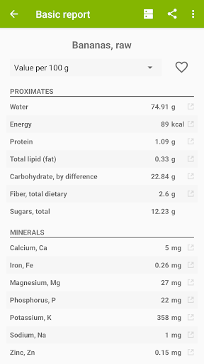 Nutrition facts ekran görüntüsü