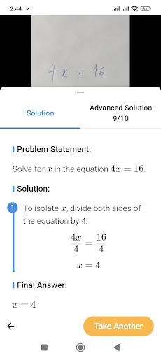 Matematik çözücü ekran görüntüsü