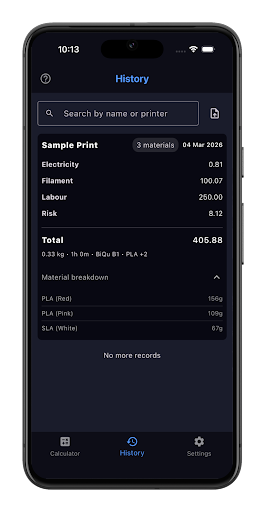 3D Print Cost Calculator ekran görüntüsü