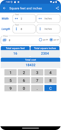 Square meters calculator ekran görüntüsü