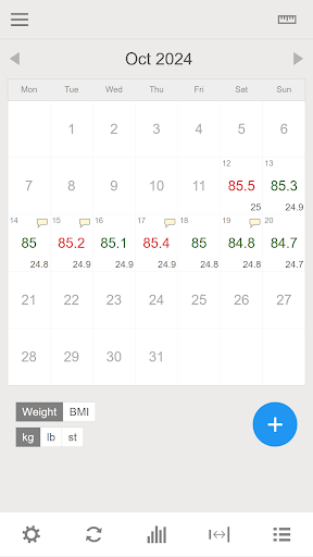 Weight & BMI Calendar ekran görüntüsü