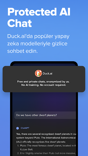 DuckDuckGo, Duck.ai, & VPN ekran görüntüsü