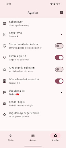Işık ölçer, lüks ölçer ekran görüntüsü
