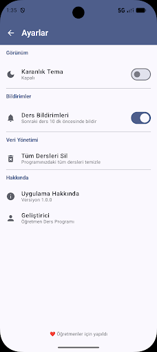 Öğretmen Haftalık Ders Program ekran görüntüsü