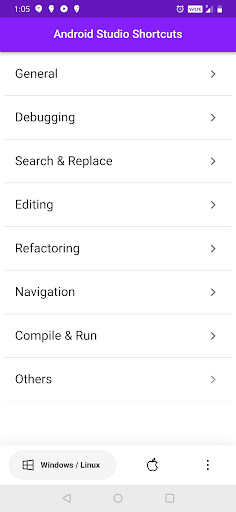 Android Studio Shortcuts ekran görüntüsü