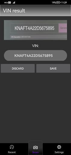 VIN scanner ekran görüntüsü
