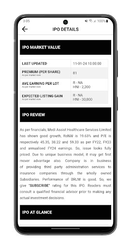 IPO Information ekran görüntüsü