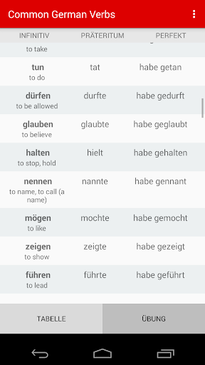 100 popüler Alman fiil ekran görüntüsü