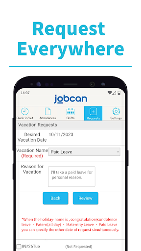 Jobcan Attendance Management ekran görüntüsü