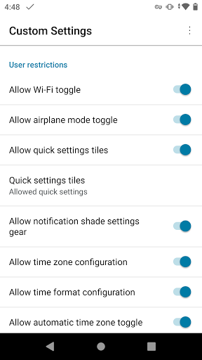 Custom Settings ekran görüntüsü