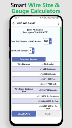 Wire Size & Gauge Calculator ekran görüntüsü