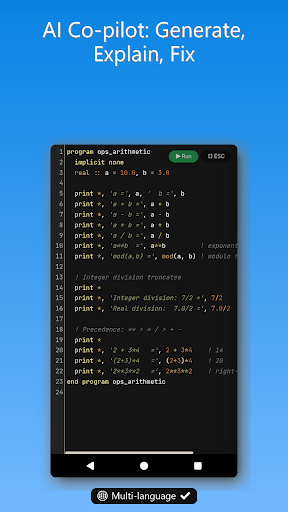 Fortran IDE, Compiler & AI ekran görüntüsü