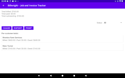Billwright Job & Invoice ekran görüntüsü