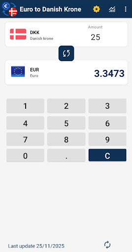 Euro to Danish Krone converter ekran görüntüsü