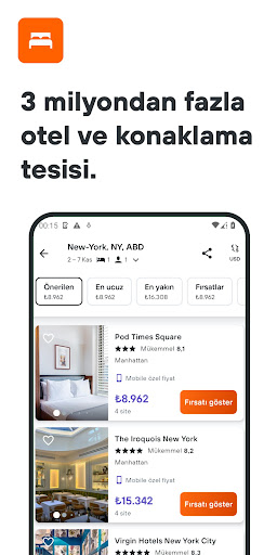 KAYAK Uçuş, Otel, Kiralık Araç ekran görüntüsü