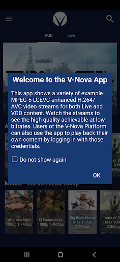 V-Nova TV ekran görüntüsü
