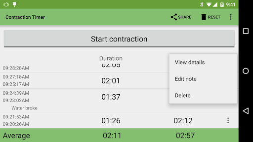 Contraction Timer ekran görüntüsü