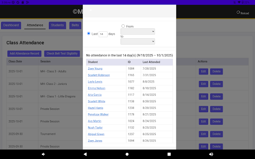 Martial Arts Belt Test Tracker ekran görüntüsü