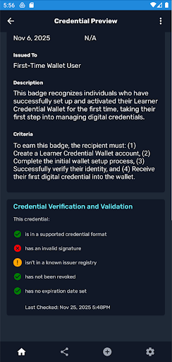Learner Credential Wallet ekran görüntüsü