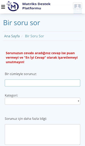 Matriks Destek Platformu ekran görüntüsü