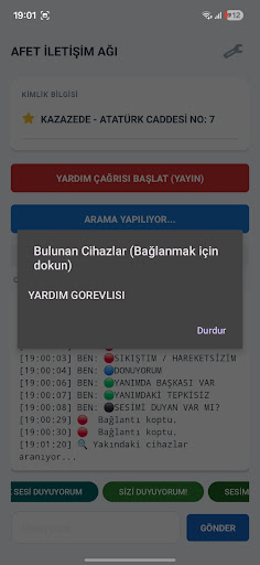 Afet İletişim Ağı - Deprem anı ekran görüntüsü