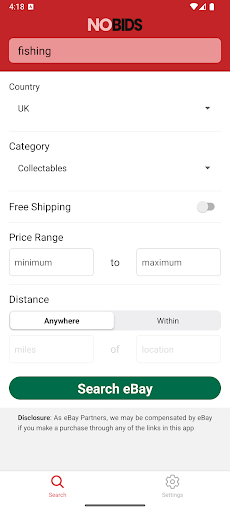 No Bids eBay Search Tool ekran görüntüsü