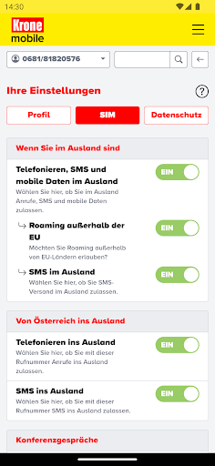 Krone mobile Tarif ekran görüntüsü