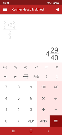 Kesirler Hesap Makinesi Pro ekran görüntüsü