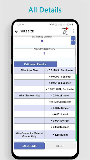 Wire Size & Gauge Calculator ekran görüntüsü
