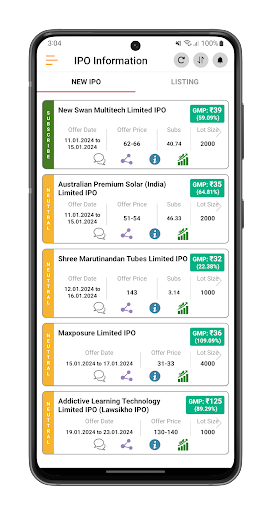 IPO Information ekran görüntüsü