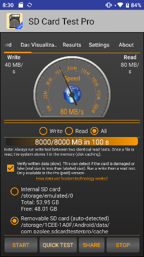 SD Card Test Pro ekran görüntüsü