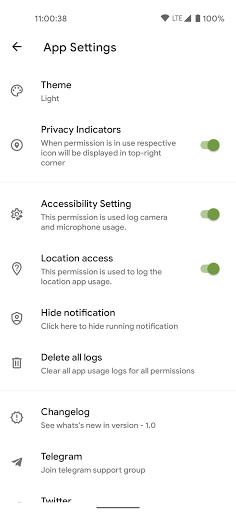 Privacy Dashboard ekran görüntüsü