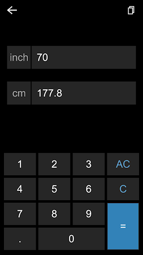 inch cm converter ekran görüntüsü