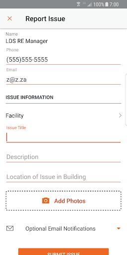 Facility Issue Reporting ekran görüntüsü