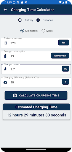 Electric Vehicle Calculator ekran görüntüsü