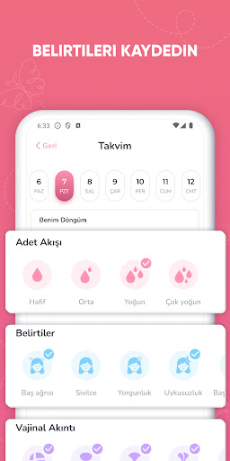 Adet Takibi, Regl Takvimi ekran görüntüsü