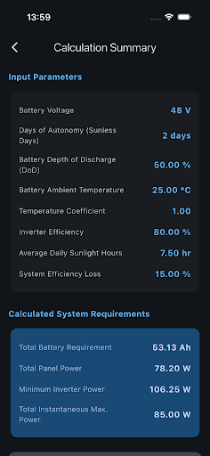Solar Sistem Hesaplayıcı ekran görüntüsü