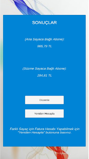 Süzme Sayaç Hesapla (Tümü) ekran görüntüsü