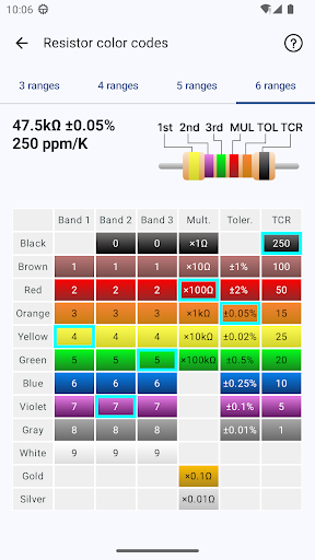 Electronic component codes ekran görüntüsü