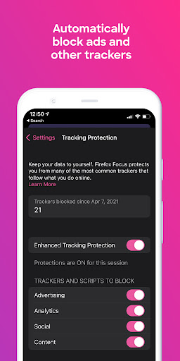 Firefox Focus tarayıcısı ekran görüntüsü