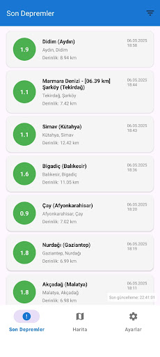 Anlık Deprem ekran görüntüsü