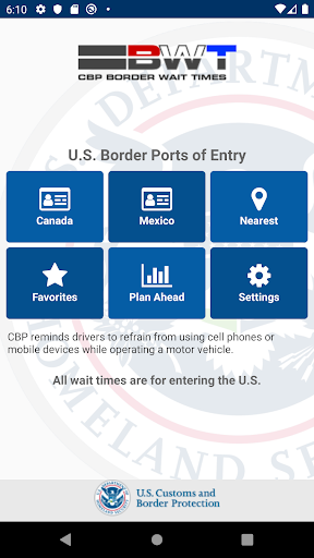 CBP Border Wait Times ekran görüntüsü