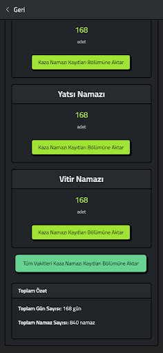 Kaza Namazları Takip ekran görüntüsü
