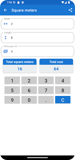 Square meters calculator ekran görüntüsü