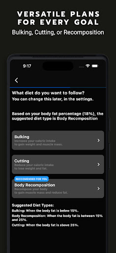 Gaintrain Bulking Meal Planner ekran görüntüsü