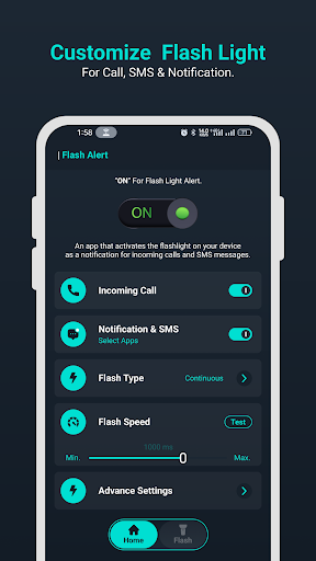 Flash Light - Call SMS Alert ekran görüntüsü
