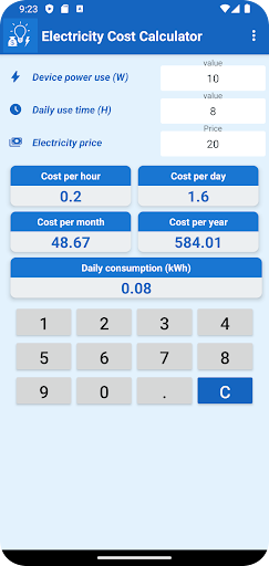 Electricity Cost Calculator ekran görüntüsü