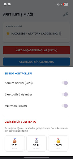 Afet İletişim Ağı - Deprem anı ekran görüntüsü