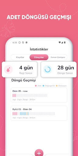 Adet Takibi, Regl Takvimi ekran görüntüsü
